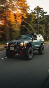 Preview wallpaper jeep cherokee, jeep, car, suv, road, speed