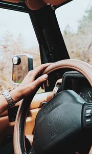 Preview wallpaper jeep, hand, steering wheel, salon