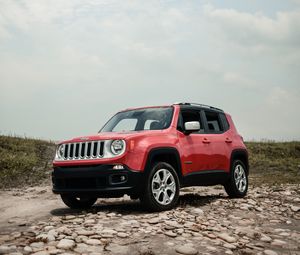 Preview wallpaper jeep renegade, jeep, car, suv, red, side view, off-road