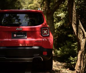 Preview wallpaper jeep renegade, jeep, car, red, suv, rear view