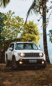 Preview wallpaper jeep renegade, jeep, car, suv, white, trees