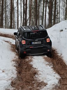 Preview wallpaper jeep renegade, jeep, car, suv, black, forest, snow