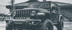 Preview wallpaper jeep, suv, car, bw, rain