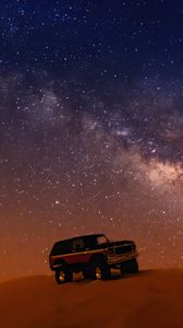 Preview wallpaper jeep, suv, side view, starry sky, desert
