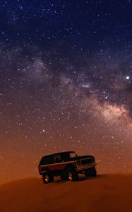 Preview wallpaper jeep, suv, side view, starry sky, desert