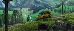 Preview wallpaper jeep, travel, slope, mountains, art