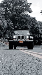 Preview wallpaper jeep wrangler, jeep, car, headlights, bw