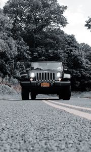 Preview wallpaper jeep wrangler, jeep, car, headlights, bw