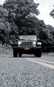 Preview wallpaper jeep wrangler, jeep, car, headlights, bw