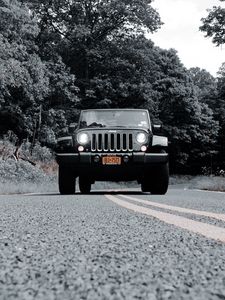 Preview wallpaper jeep wrangler, jeep, car, headlights, bw