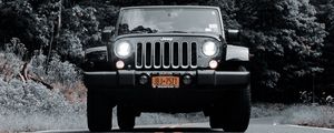 Preview wallpaper jeep wrangler, jeep, car, headlights, bw