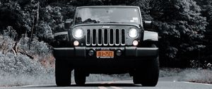 Preview wallpaper jeep wrangler, jeep, car, headlights, bw