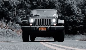 Preview wallpaper jeep wrangler, jeep, car, headlights, bw