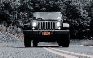 Preview wallpaper jeep wrangler, jeep, car, headlights, bw