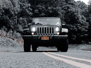 Preview wallpaper jeep wrangler, jeep, car, headlights, bw