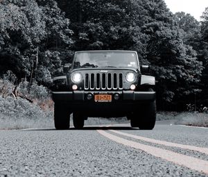 Preview wallpaper jeep wrangler, jeep, car, headlights, bw