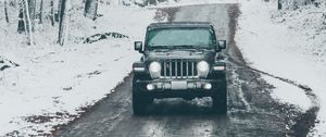 Preview wallpaper jeep wrangler, jeep, car, suv, road, snow