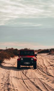 Preview wallpaper jeep wrangler, jeep, car, suv, red, sand