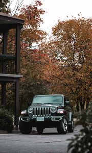Preview wallpaper jeep wrangler, jeep, car, suv, black, front view