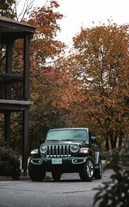 Preview wallpaper jeep wrangler, jeep, car, suv, black, front view