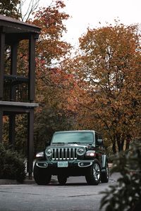 Preview wallpaper jeep wrangler, jeep, car, suv, black, front view