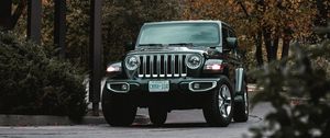 Preview wallpaper jeep wrangler, jeep, car, suv, black, front view