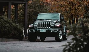 Preview wallpaper jeep wrangler, jeep, car, suv, black, front view