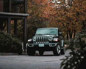 Preview wallpaper jeep wrangler, jeep, car, suv, black, front view