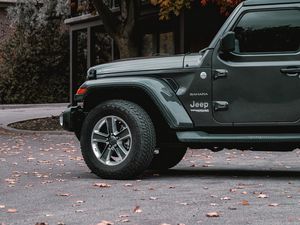 Preview wallpaper jeep wrangler, jeep, car, suv, gray, side view