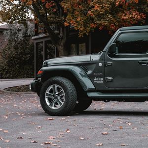 Preview wallpaper jeep wrangler, jeep, car, suv, gray, side view