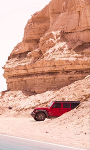 Preview wallpaper jeep wrangler, jeep, car, suv, red, rock