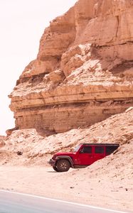 Preview wallpaper jeep wrangler, jeep, car, suv, red, rock