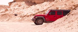 Preview wallpaper jeep wrangler, jeep, car, suv, red, rock