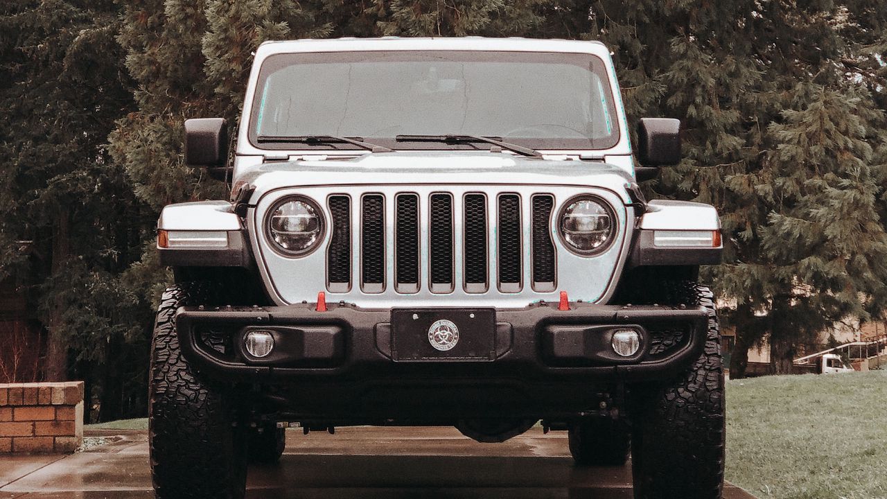 Wallpaper jeep wrangler, jeep, car, suv, gray, front view