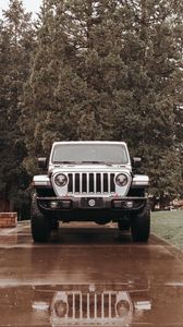 Preview wallpaper jeep wrangler, jeep, car, suv, gray, front view
