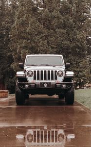 Preview wallpaper jeep wrangler, jeep, car, suv, gray, front view