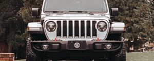 Preview wallpaper jeep wrangler, jeep, car, suv, gray, front view