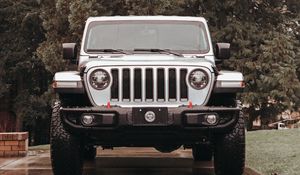 Preview wallpaper jeep wrangler, jeep, car, suv, gray, front view