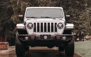 Preview wallpaper jeep wrangler, jeep, car, suv, gray, front view