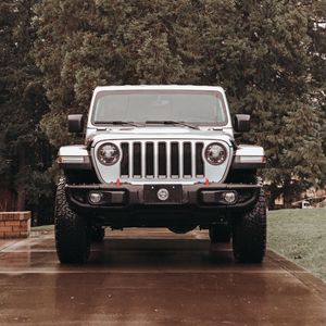 Preview wallpaper jeep wrangler, jeep, car, suv, gray, front view