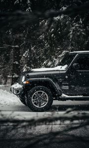 Preview wallpaper jeep wrangler, jeep, car, suv, black, snow