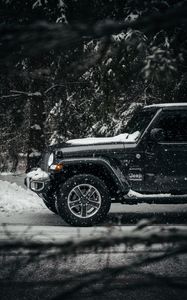 Preview wallpaper jeep wrangler, jeep, car, suv, black, snow