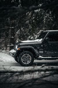 Preview wallpaper jeep wrangler, jeep, car, suv, black, snow