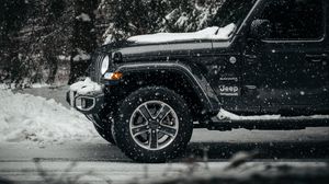 Preview wallpaper jeep wrangler, jeep, car, suv, black, snow
