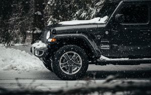 Preview wallpaper jeep wrangler, jeep, car, suv, black, snow