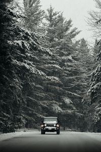 Preview wallpaper jeep wrangler, jeep, car, suv, black, snow, road