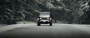 Preview wallpaper jeep wrangler, jeep, car, suv, black, snow, road