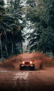 Preview wallpaper jeep wrangler, jeep, car, suv, red, tropics