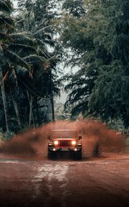 Preview wallpaper jeep wrangler, jeep, car, suv, red, tropics