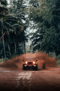 Preview wallpaper jeep wrangler, jeep, car, suv, red, tropics